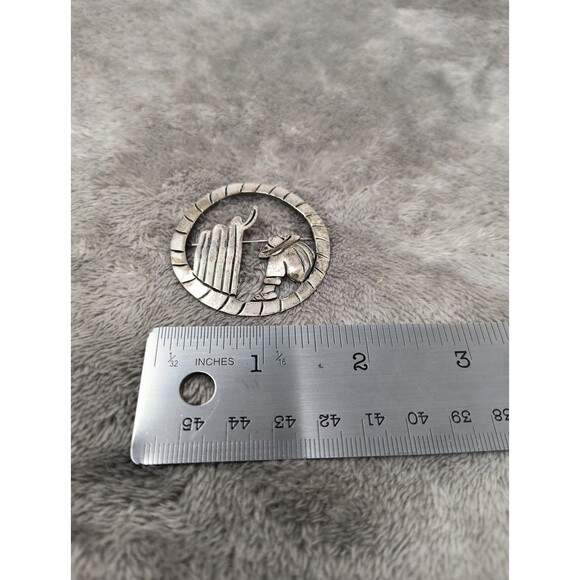 Vintage Signed Taxco Mexican 925 Sterling Silver Man and Cactus Brooch Pin - Picture 6 of 8